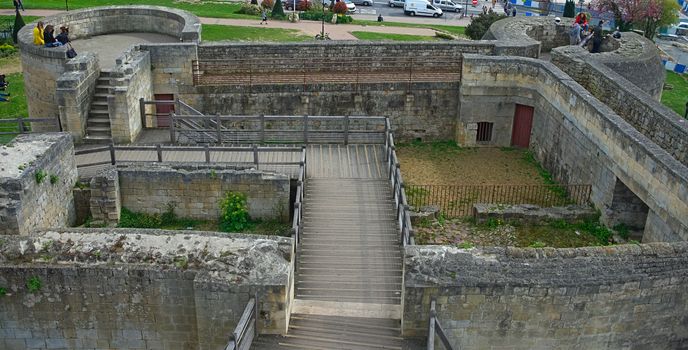 CAEN, FRANCE - April 7th 2019 - Remains of defensive walls and towers at fortress