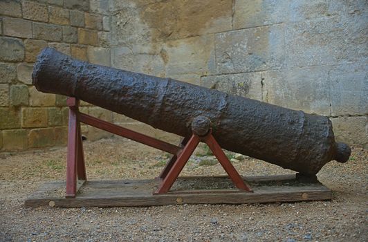 Side view on old naval antique cannon