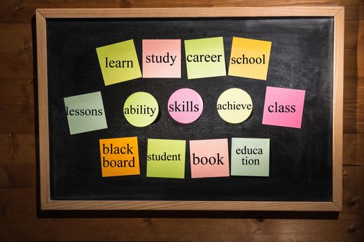 Memo with education terms on a blackboard