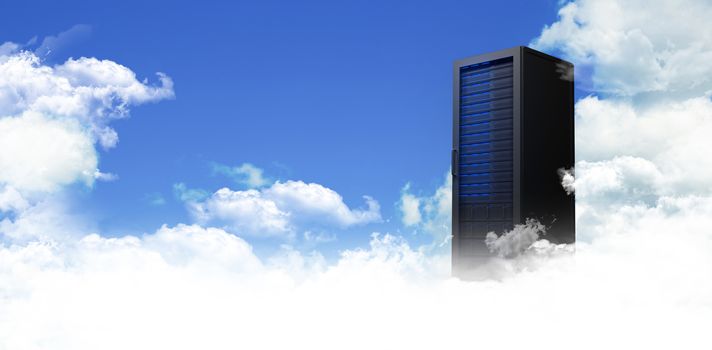 Server tower against scenic view of blue sky