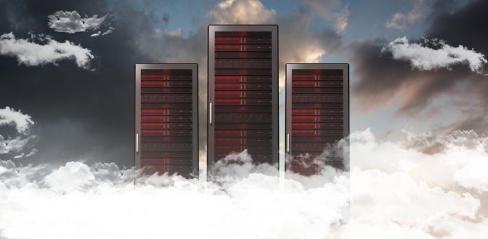 Server Tower against blue and orange sky with clouds