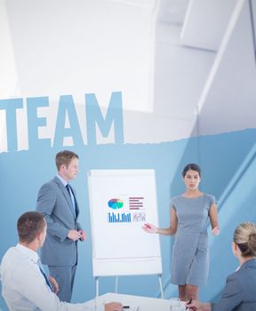 Business people doing statistics presentation against team