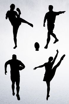 Composition image of people who are doing sport in a white background