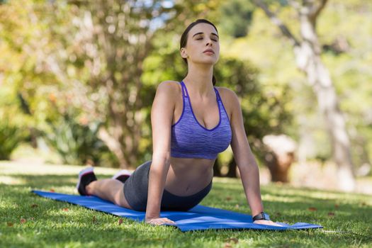 Young woman doing yoga in park