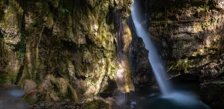 The beautiful Hinanger waterfall, a popular hike in the Allgau near Sonthofen