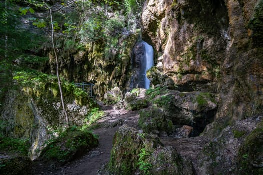 The beautiful Hinanger waterfall, a popular hike in the Allgau near Sonthofen