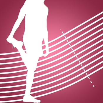 Sporty man stretching his leg against red vignette