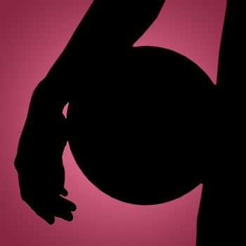 Man holding basket ball against red vignette