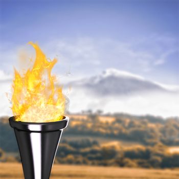 The olympic fire against country scene