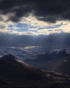 A winter view across the Cumbrian Mountains from Latrigg Fell in the English Lake District national park.