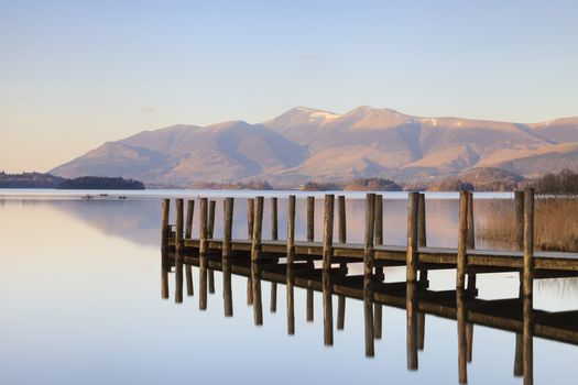 The landing stage is situated on the southern edge of Derwentwater in the English Lake District.