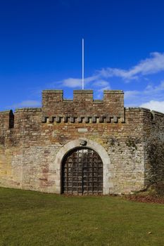 The fortified walls surround Brougham Hall, a Tudor building dating back to 1500 and located near Penrith, Cumbria in northern England.
