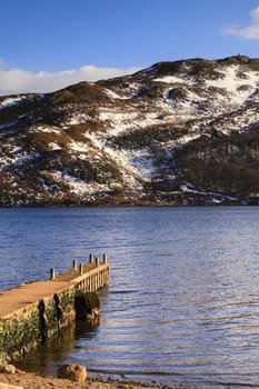 The pier is a landing stage situated in Gowbarrow Bay on the banks of Ullswater, Cumbria in the English Lake District national park.