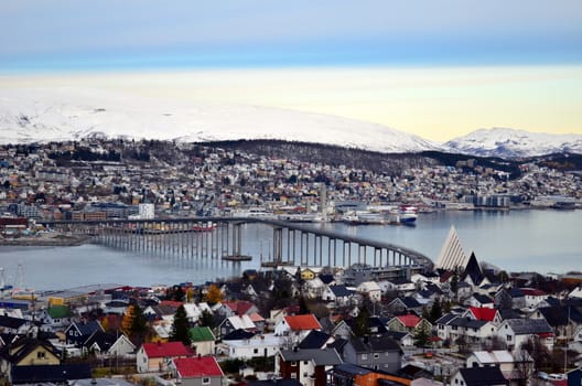 Tromso town panorama with beautiful bridge