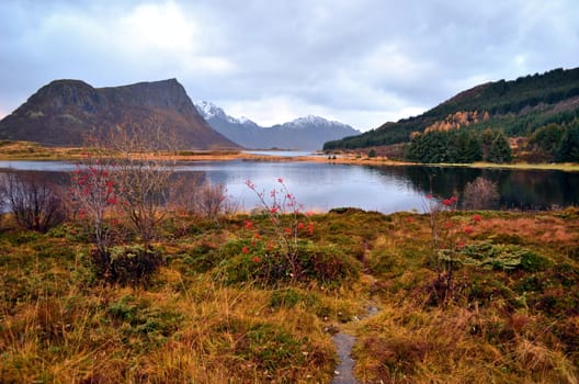 Marvelous landscape with lake and mountains view