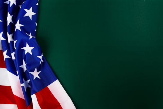 President's Day Concept, flat lay top view, America Flag on Olive green background with copy space for your text