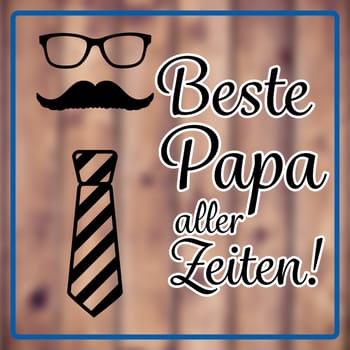 Icon of mustache and tie against wooden planks background