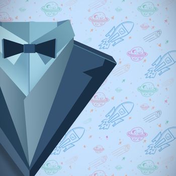 Digitally generated suit against digitally generated space drawing
