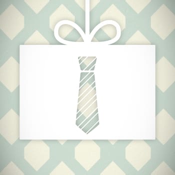 Icon of mustache and tie against blue and cream patterned wallpaper