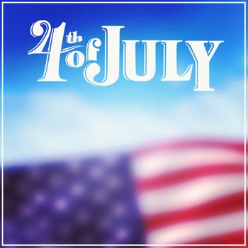 Independence day graphic against cloudy sky background