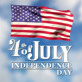 Independence day graphic against blue sky with white clouds