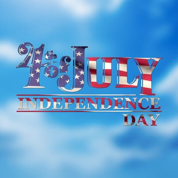 Independence day graphic against blue sky