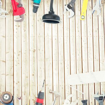 Tools on wooden background