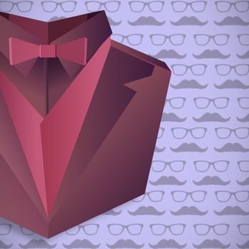 Digitally generated suit against graphic of man faces with mustache and glasses