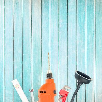 Tools on wooden background