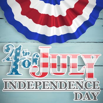 Independence day graphic against painted blue wooden planks