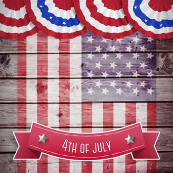 Independence day graphic against composite image of usa national flag