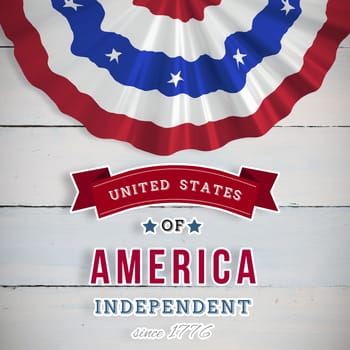 Independence day graphic against painted blue wooden planks