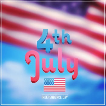 Independence day graphic against cloudy sky background