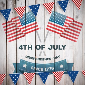 Independence day graphic against wooden planks