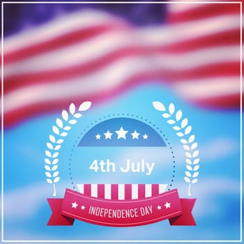 Independence day graphic against cloudy sky background