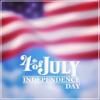 Independence day graphic against cloudy sky background
