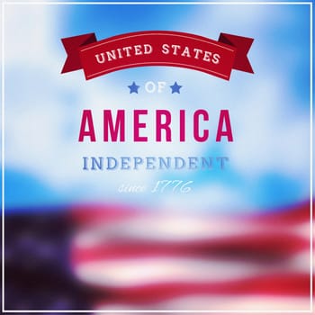 Independence day graphic against cloudy sky background