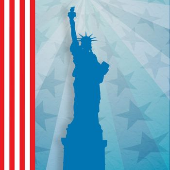 Focus on liberty statue  against digitally generated background