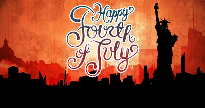 Independence day graphic against artistic cityscape design