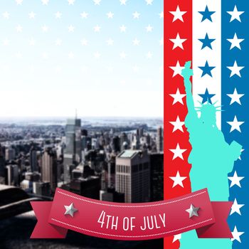 Independence day graphic against city skyline