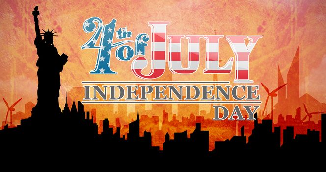 Independence day graphic against artistic cityscape design