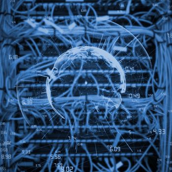 Image of earth with different times against view of data technology