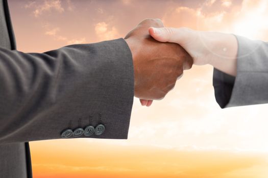 Business people giving a handshake against desert