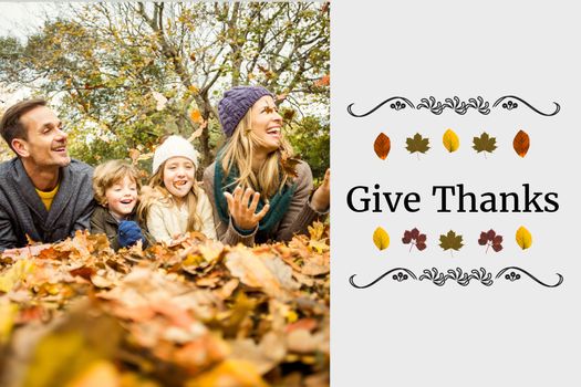 Digital Composite of Happy Family and Thanksgiving Message