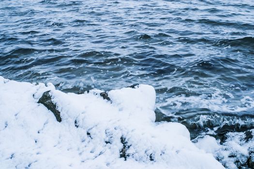 Cliff Shore of the river in winter seasonal landscape