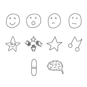 Vector icon set for human emotions on white background