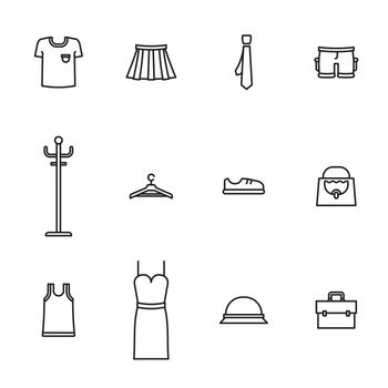 Vector icon set for wardrobe and fashion on white background