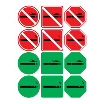 Vector icon set of no smoking and smoking allowed on white background