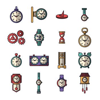 Vector icon set of various clock on white background
