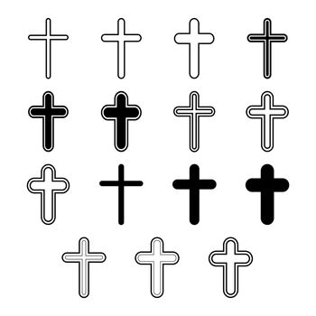 Vector icons set for religion cross on white background